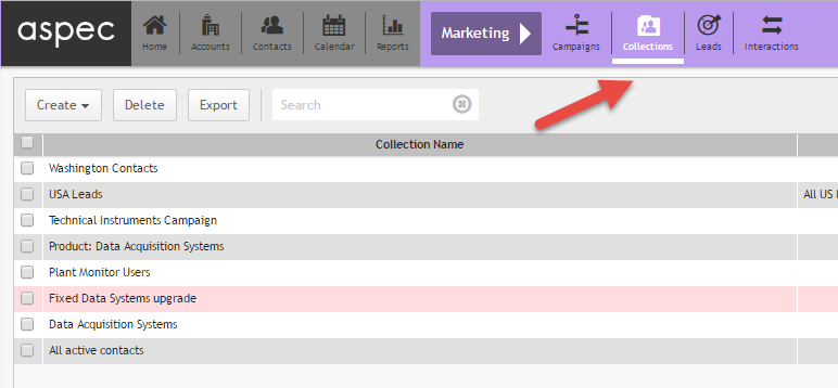 Contact Collections – ASPEC Help